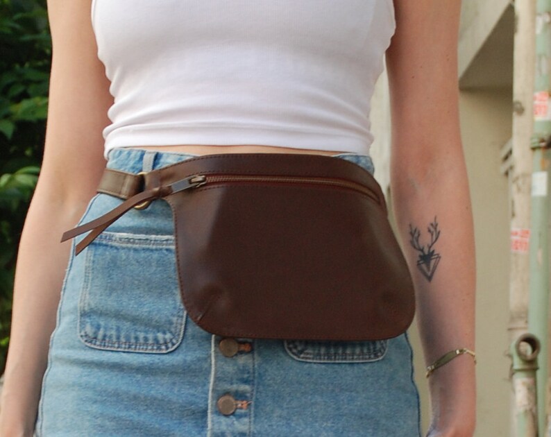 Genuine Leather Fanny Pack Brown Personalized Leather Belt Etsy