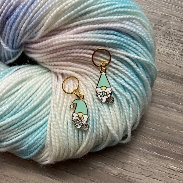 Light Mint Blue Gnome stitch marker- snag free stitch marker/ hard enamel charm