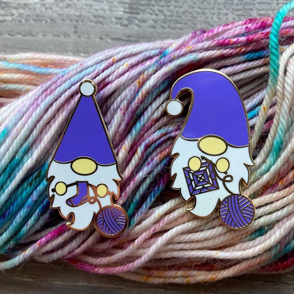 Periwinkle 2022 Color of the Year Knitting or Crocheting Gnome- Hard Enamel Pin - Enamel Pin/ Gnome Pin/ Hard Enamel Pin/ Gift for Knitter