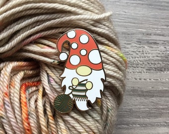 Red Crocheting Gnome Hard Enamel Pin- Pin for Crocheter/ Crocheting Gnome/ Hard Enamel Pin/ Polkadots/ gift for crocheter