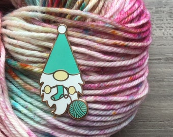 Blue Knitting Gnome Hard Enamel Pin - Enamel Pin/ Gnome Pin/ Hard Enamel Pin/ Gift for Knitter/ Knitting Pin/ Knitting Notion