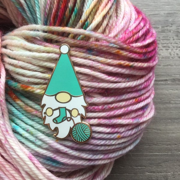 Blue Knitting Gnome Hard Enamel Pin - Enamel Pin/ Gnome Pin/ Hard Enamel Pin/ Gift for Knitter/ Knitting Pin/ Knitting Notion