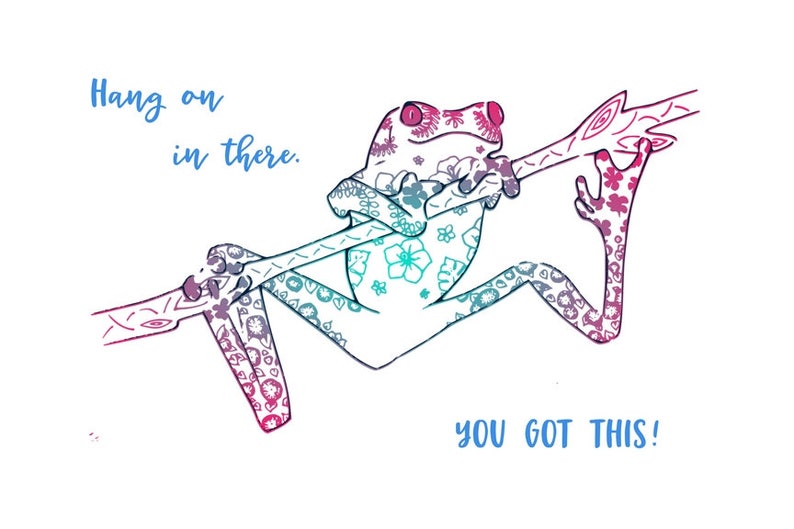 Printable Postcard Encouragement Quote Tree Frog Art Print in various postcard sizes