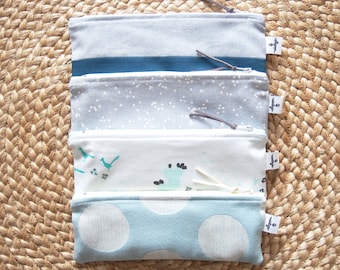 Blue Reusable Snack Bag, Reusable Zipper Snack pouch, Reusable Zipper Straw Cutlery Pouch, Straw Case, Utensil Case, Pencil Case,Zero Waste