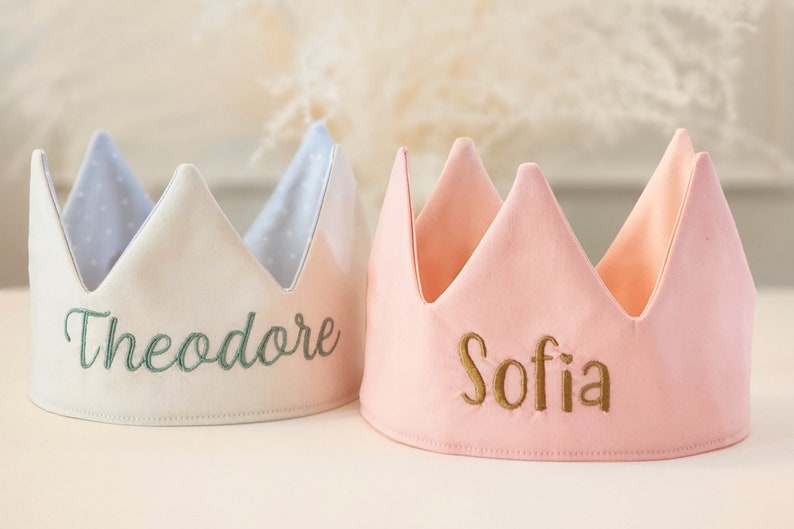 Peach Personalized birthday crown, First Birthday Crown, fabric kids crown, embroidered birthday crown, Princess Crown, Costume Crown image 3