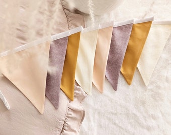 Woodsy Neutral Flag Bunting Banner, Fabric Flag Garland, Fabric Flag Banner, Fabric bunting garland,Nursery Pennant Banner,Birthday banner