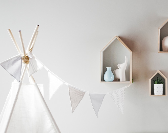 Light Gray Flag Bunting Banner, Fabric Flag Banner, Flag Garland ...