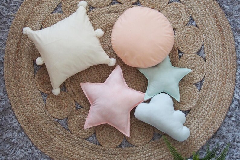Modern Peach Round Decorative Pillow, Round Throw Pillow, Round Cushion,Round Pillow, Pastel Nursery, Round Floor Pillow,Girls Nursery Decor image 2