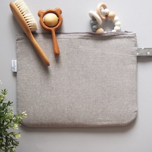 Bolso de mano de lino para pañales, bolsa organizadora para pañales, estuche para pañales y toallitas, bolsa para pañales, bolsa pequeña para bebés, bolsa grande para artículos de tocador, bolsa con cierre