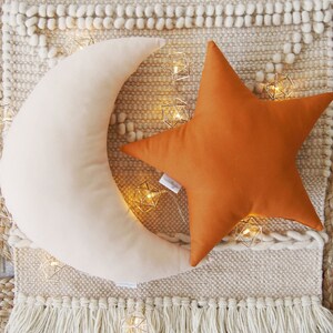 Nursery Decor Pillow Set, Beige Moon and Rust Terracotta Star Pillow, Star Cushion, Moon Cushion, kids pillow set, Kids Room Decor