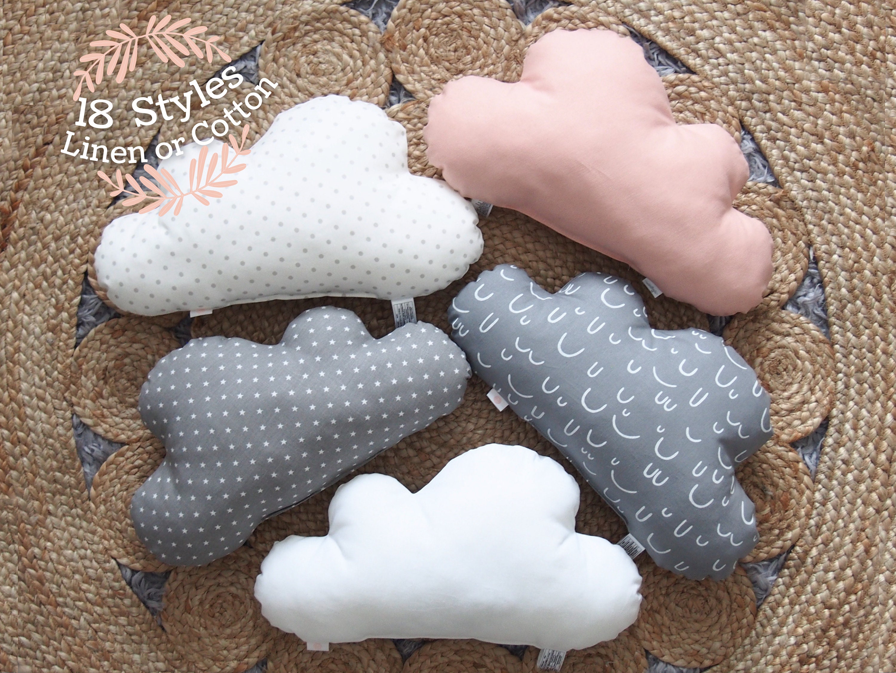 Oreiller Nuage Gris Blanc, Coussin Nuage, Oreillers de Chambre d'enfant, Décor Pépinière Nuageux, Or