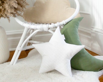 White & Gray Dots Star Pillow, Star Cushion, Star Shaped Pillow,Children's Pillow, White Star Nursery Decor, Kids Room Decor,Kids Pillow