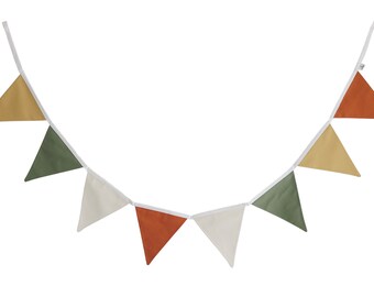 Terracotta Botanical Flag Bunting Banner, Green Fabric Flag Garland, Fabric Flag Banner, Fabric bunting garland, Nursery Birthday banner