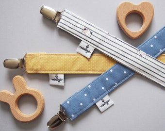 Pacifier Clip Pack of 3, Pacifier holder set, Pacifier Keeper Blue & Mustard, Binky Clip, Paci Clip Sets