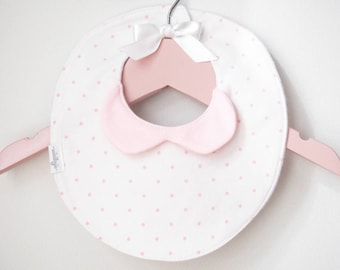 Baby Girl bib, White & Pink Dots Bib, Baby Bib, Round Bibs, Bib for Girl, Drool Bib,Dribble Bib,Baby Shower Gift,Newborn Gift,Baby Girl Gift