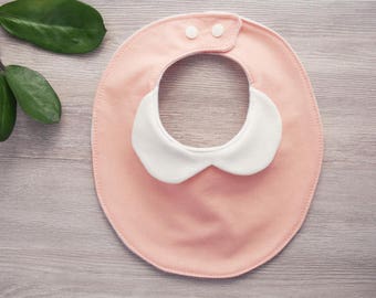 Baby Girl bib, Peach & Ivory Bib, Baby Bib, Drool Bib, Round Bibs, Bib for Girl, Dribble Bib, Baby Shower Gift, Baby Girl Gift,Newborn Gift