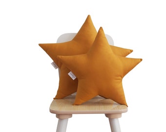 Ochre Butterscotch Star Pillow, Star Cushion, Star Shaped Pillow, Nursery Pillows, kids pillow, Star Nursery Decor, Kids Room Pillow Decor