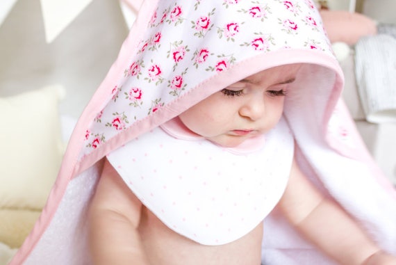 Toalla de bebé floral rosa Toallas con capucha de baño Envoltura de bebé  Toalla de baño