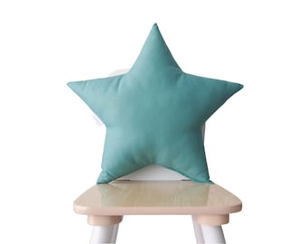 Salie sterkussen, sterkussen, stervormig kussen, kinderkamerkussens, babykussen, kinderkussen, decor sterkwekerij, groen kinderkamerdecor
