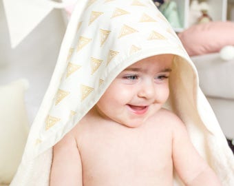 Baby Hooded Towel, Baby Bath Wrap, Baby Bath Towel, Newborn Bath towel, Ivory and Gold Baby Hooded beach Towel, Baby Girl,Baby Boy,Baby Gift