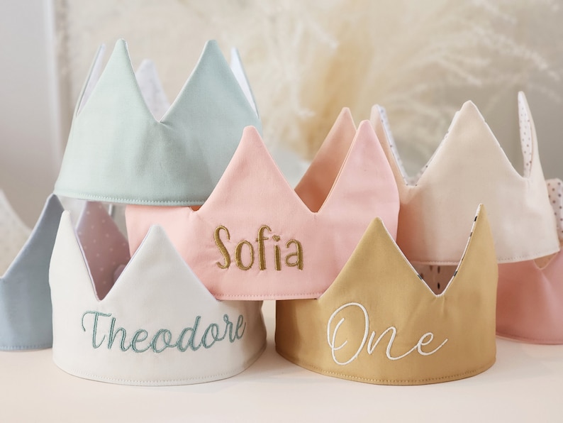 Peach Personalized birthday crown, First Birthday Crown, fabric kids crown, embroidered birthday crown, Princess Crown, Costume Crown image 2