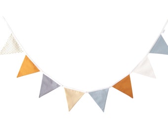 Blue Ochre Ivory Flag Bunting Banner, Fabric Flag Garland, Fabric Flag Banner, Fabric bunting garland,Nursery Pennant Banner,Birthday banner