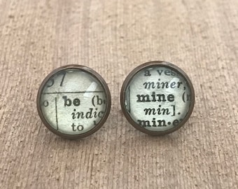 Be Mine • Stud Earrings • Dictionary Earrings • Valentines Day Jewelry