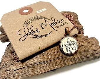 Collar Flor de Jazmín • Collar Arte Enciclopedia • Joyería Reciclada • Collar Jazmín • Botánica • Collar Flor