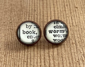 Book Worm • Stud Earrings • Dictionary Earrings • Word Earrings