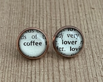 Amante del café • Pendientes de botón • Pendientes de diccionario • Pendientes de palabras • Pendientes de café • Café