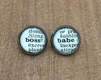 Boss Babe • Pendientes de botón • Pendientes de diccionario • Regalo de jefe