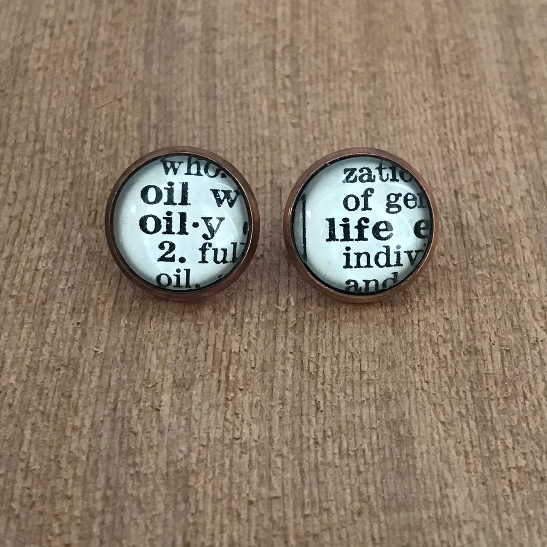 Oily Life Stud Earrings Dictionary Earrings Etsy