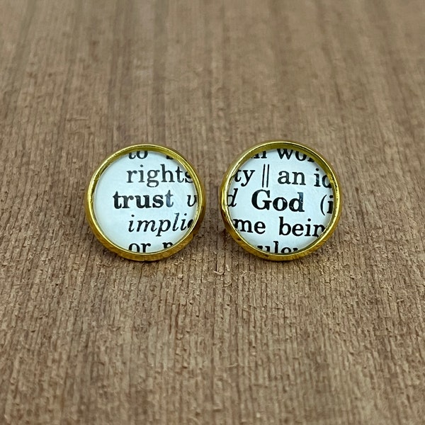 Trust God • Stud Earrings • Dictionary Earrings • Word Earrings • Christian Jewelry