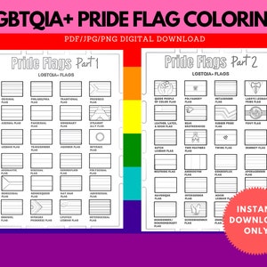 Drapeaux de fierté LGBTQIA+ à colorier | Éducation imprimable | Drapeau LGBTQ | Cadeau LGBT | Téléchargement instantané 4 fichiers