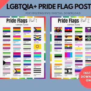 LGBTQIA+ Pride Flags Poster | Pride Flags 1 & 2 | LGBTQ Flag | LGBT Gift | Wall Art Decor | Poster to Print | Instant Download 4 Files