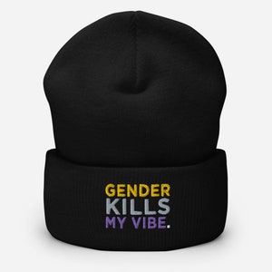 Le genre tue mon vibration Drapeau non binaire LGBTQ Enby Bonnet menotté