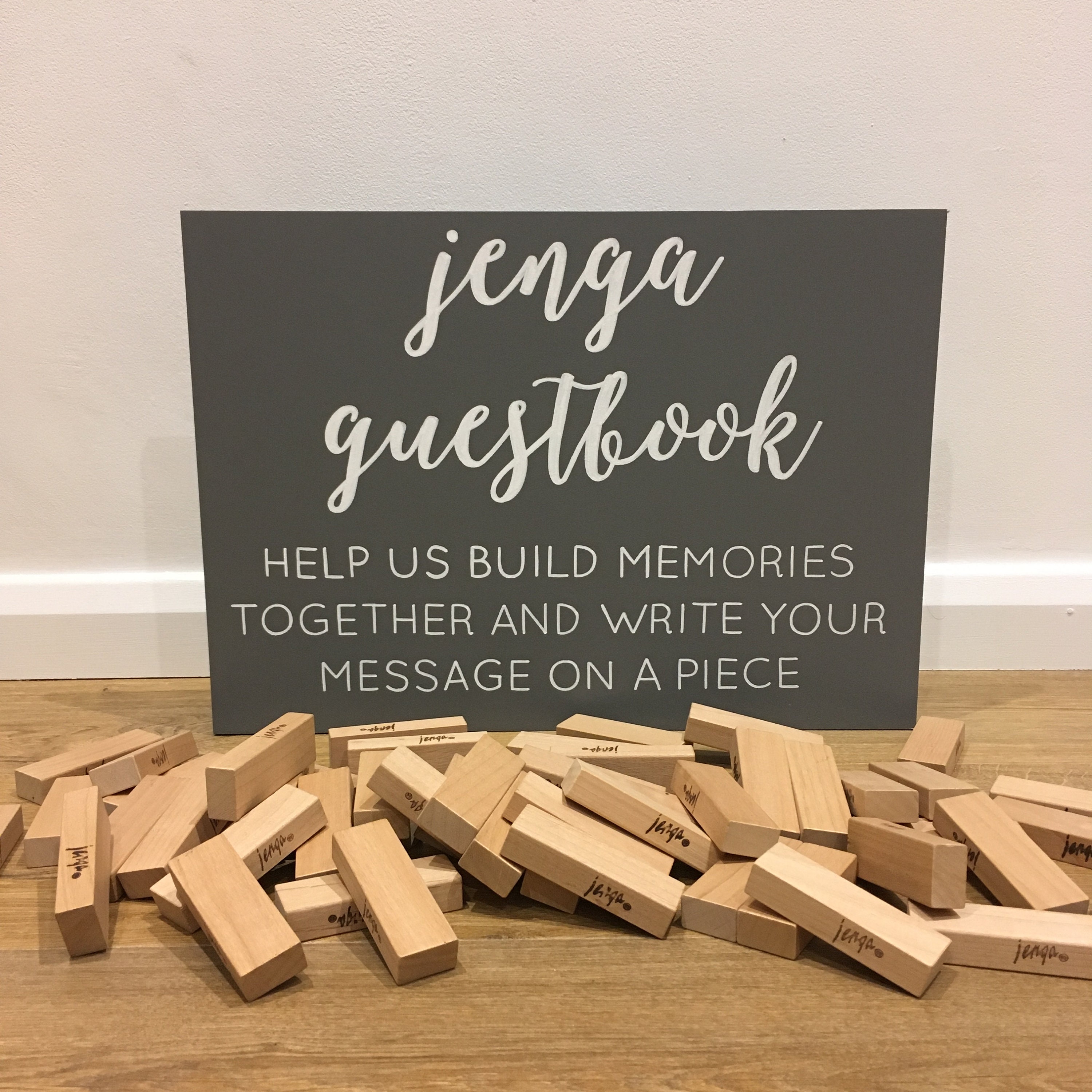 Jenga guestbook wooden wedding sign hand painted Etsy