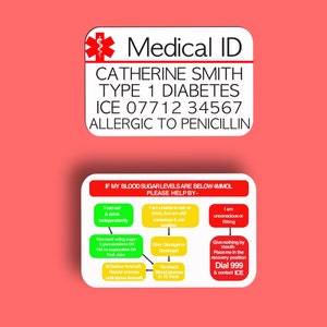 Medical Card, Diabetes ICE Card, In Case Of Emergency, Hypo Instructions, Wallet card