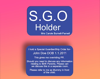 SGO ID Card, Special Guardians ID Card, Kinship Care I.D Card