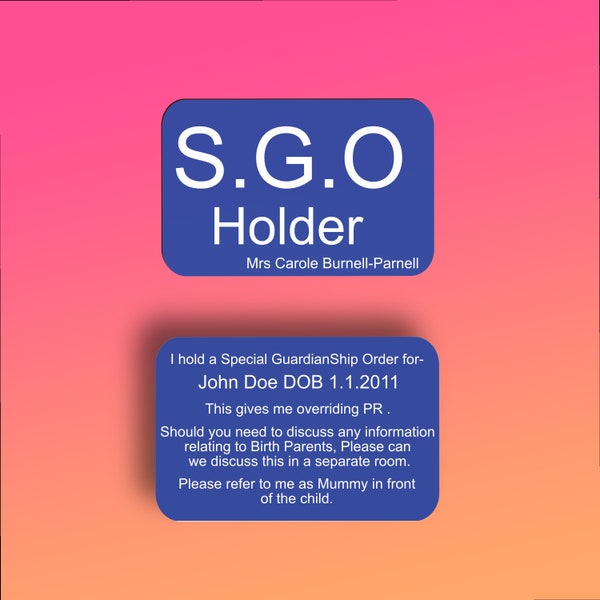 SGO ID Card, Special Guardians ID Card, Kinship Care I.D Card