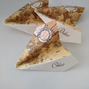 Marque place Avion personnalisé, Mariage Thème Voyage, Origami