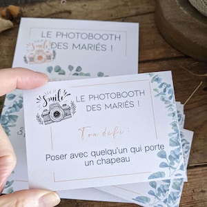 Carte défi photobooth - Jeu photo mariage, anniversaire et baptême