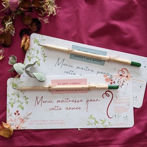 Cadeau Maîtresse • Carte & crayon à planter personnalisé • Merci nounou • Cadeau fin d'année maître • Carte atsem