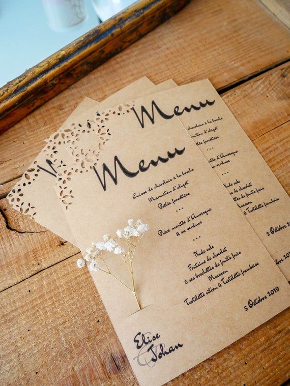 Country Wedding Menu Kraft Paper Custom Menu Baptism Etsy