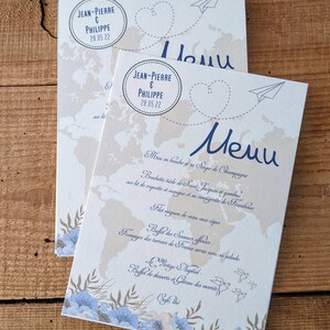 Menú de boda personalizado - Tema de viaje