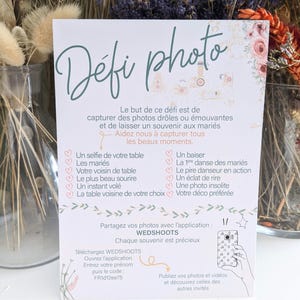 Défi Photo Mariage A5 Personnalisé - Animation Ludique pour Immortaliser Votre Journée