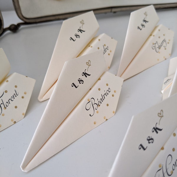 Marque place Avion Origami, Porte nom, Mariage, Baptême Personnalisable