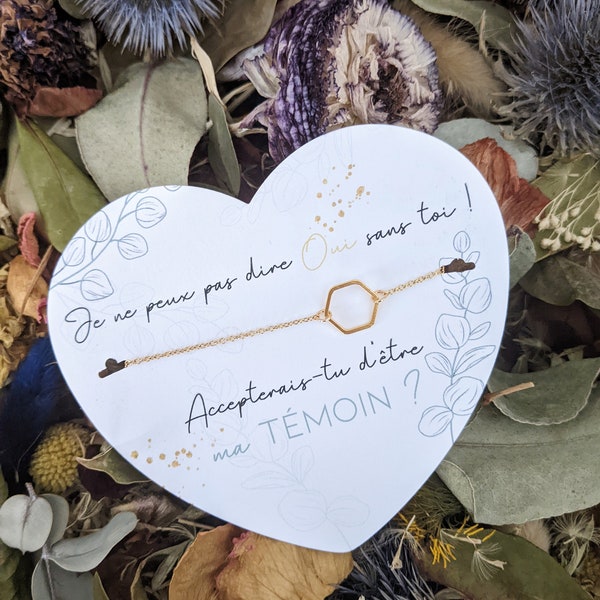 Cadeau Témoin de Mariage - Carte + bracelet Doré ajustable