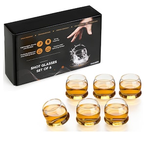 Zestaw 6 wirujących kieliszków do wódki, urocze kieliszki do wódki, whisky, tequili, likieru, wódki, szkło barowe, odporne szkło, 2,5 uncji