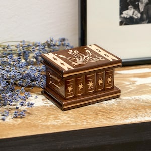 Puzzle Ring Box, Wooden Box with Secret Lock and Key for Kids, 3 steps to open